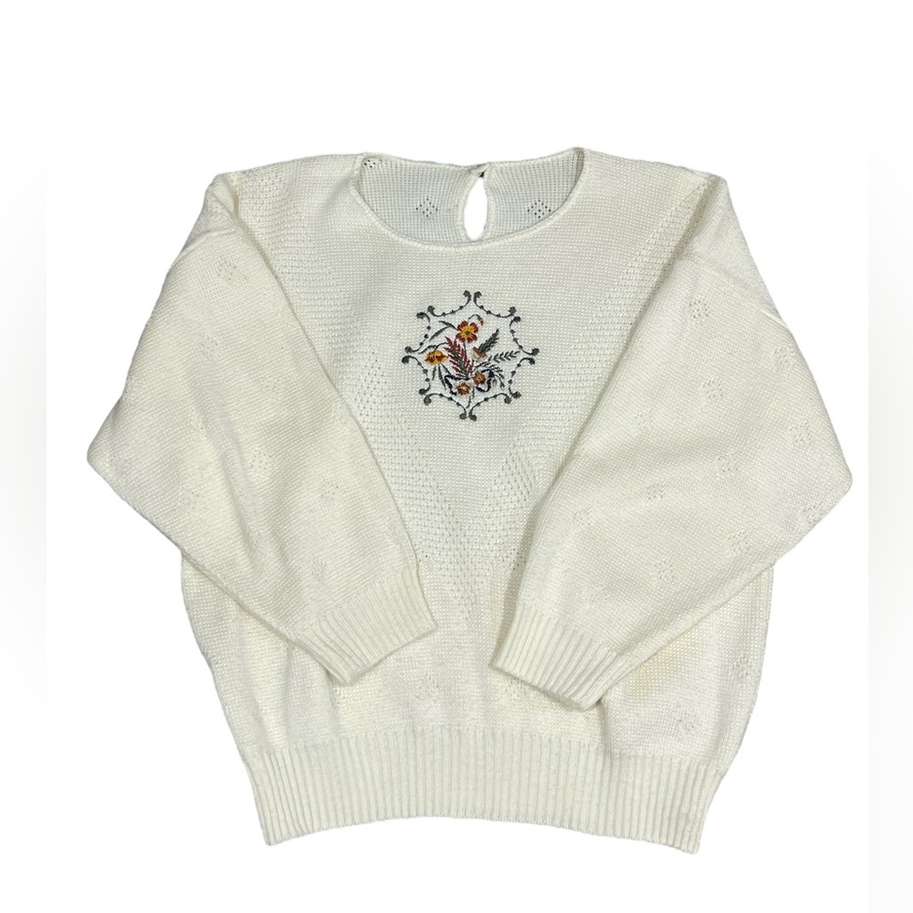 VTG Cottagecore Embroidered 3/4 Sleeve Sweater (S)